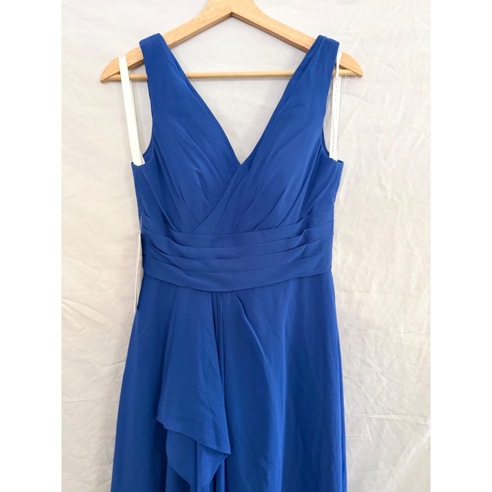 Azazie Julianna Gown Women Royal Blue Chiffon V-Neck Pleated Maxi Dress A4 - Picture 4 of 10
